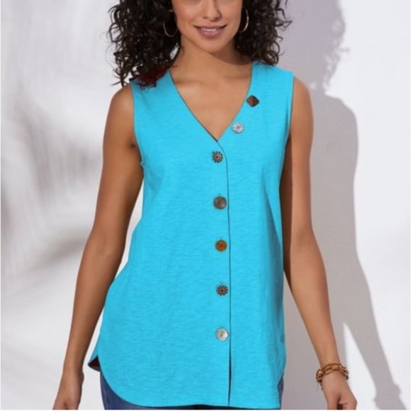 Soft Surroundings Tops - Soft Surroundings‎ Aruba Blue Delia V-Neck Tank Blouse